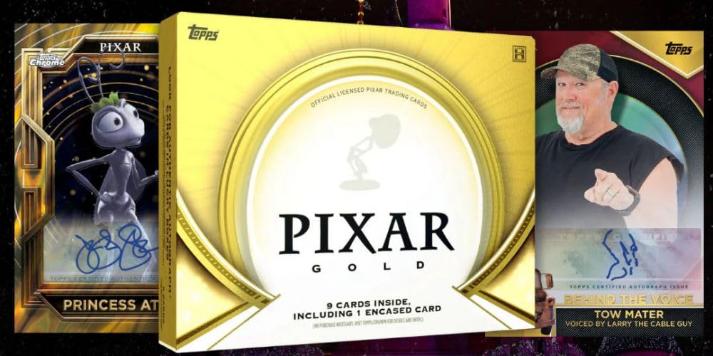 Topps Pixar Gold Trading Cards, 9 Cards Including 1 Encased Card